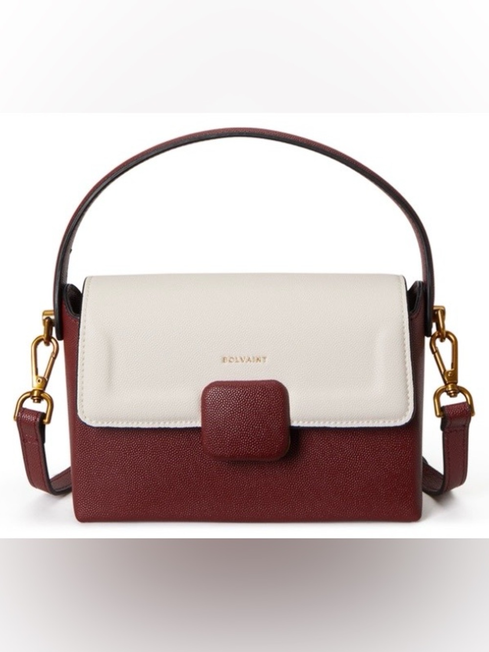 Bolvaint The Marianne Clutch/Crossbody in Burgundy & Soft Beige Leather NEW